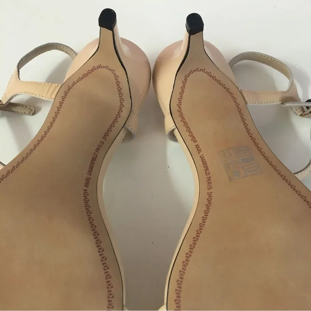 Karl Lagerfeld Nude Patent Leather Mid-Heel Sandals